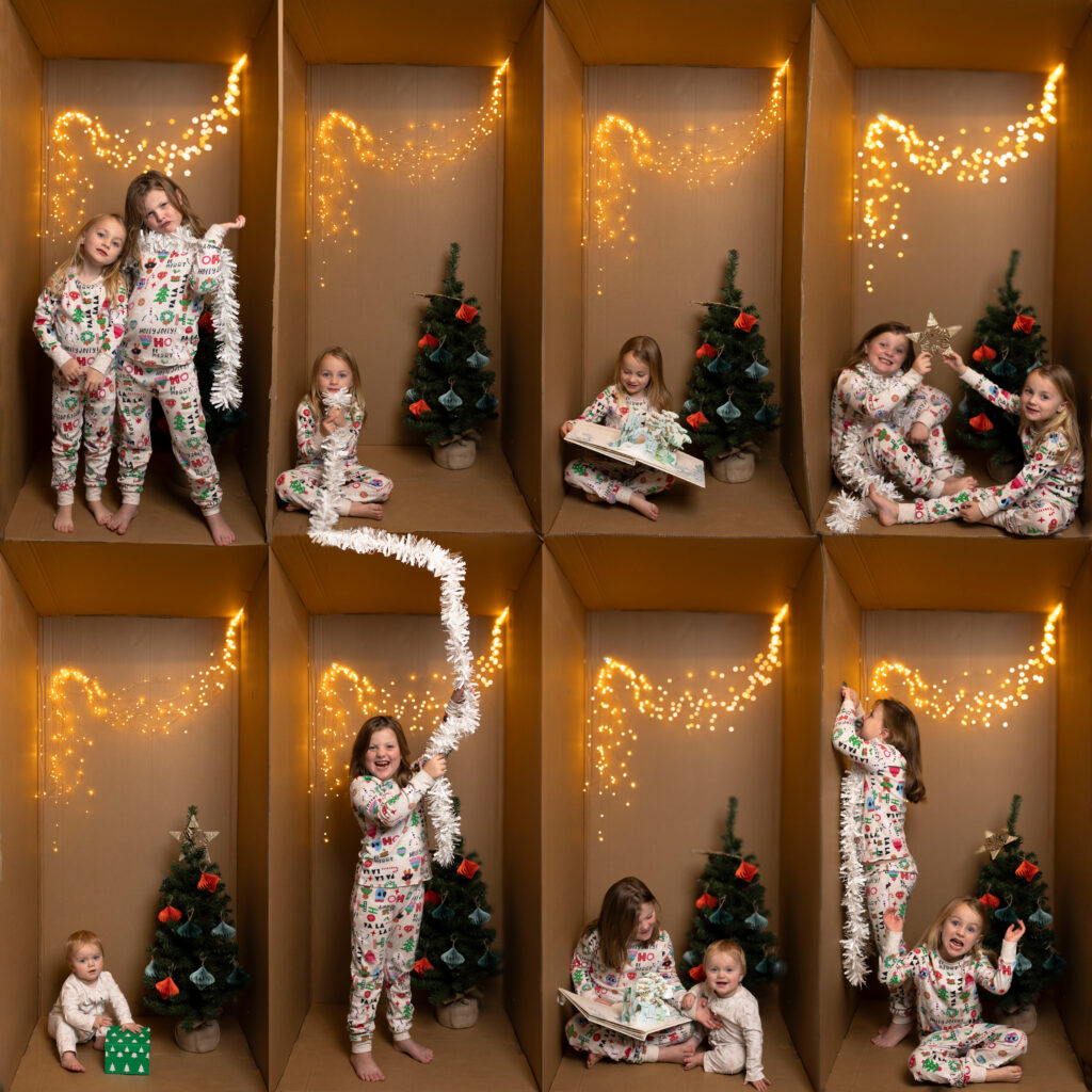 box collage of children for xmas mini sessions in surrey 